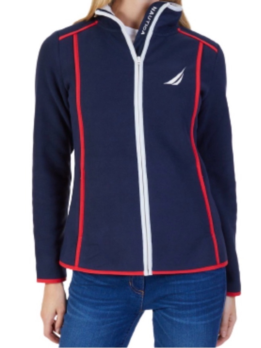 Nautica Navy Zip-Front Jacket with Red Trim size large